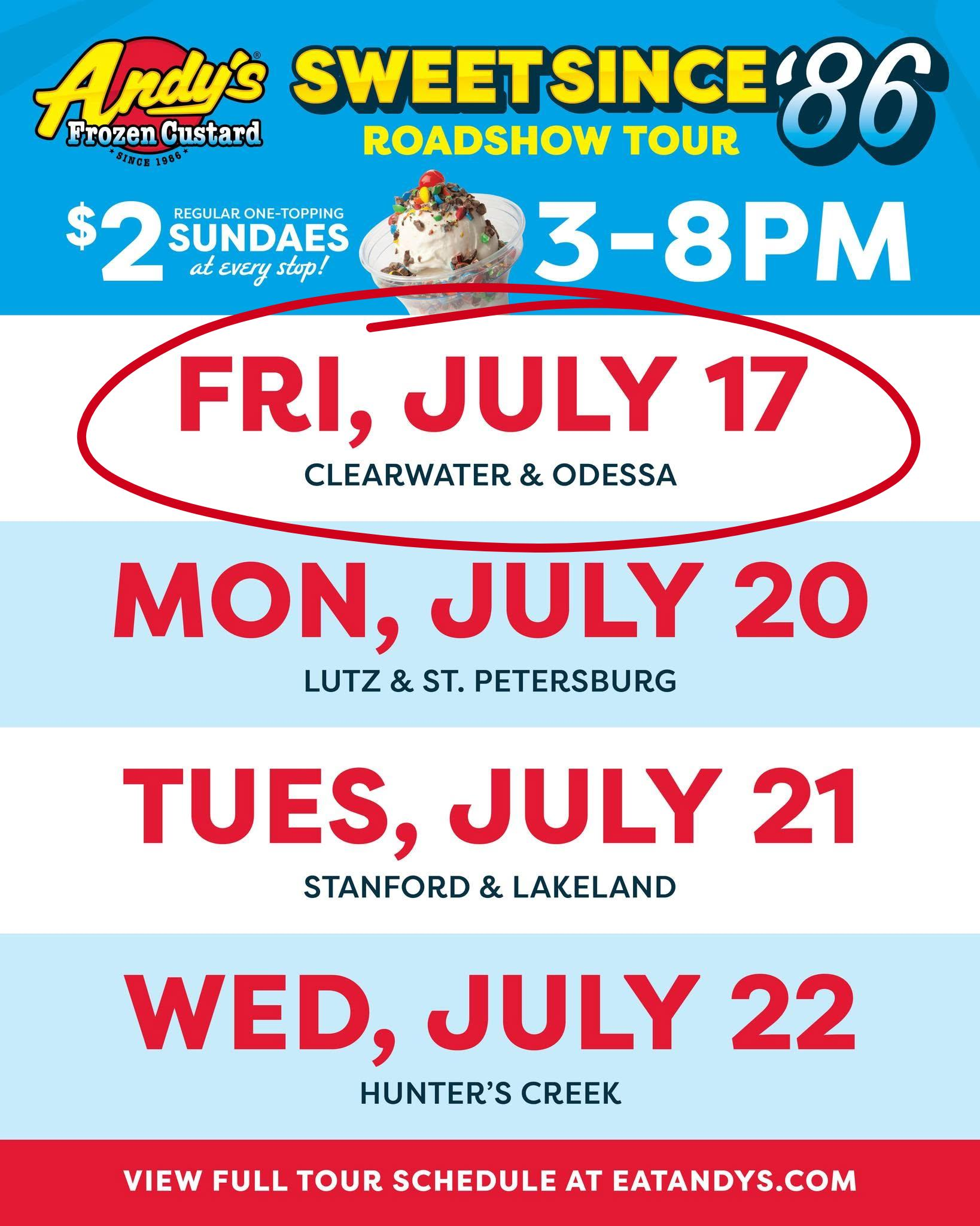 🍦🎉Join us at Andy's Frozen Custard's 40th Anniversary Tour!